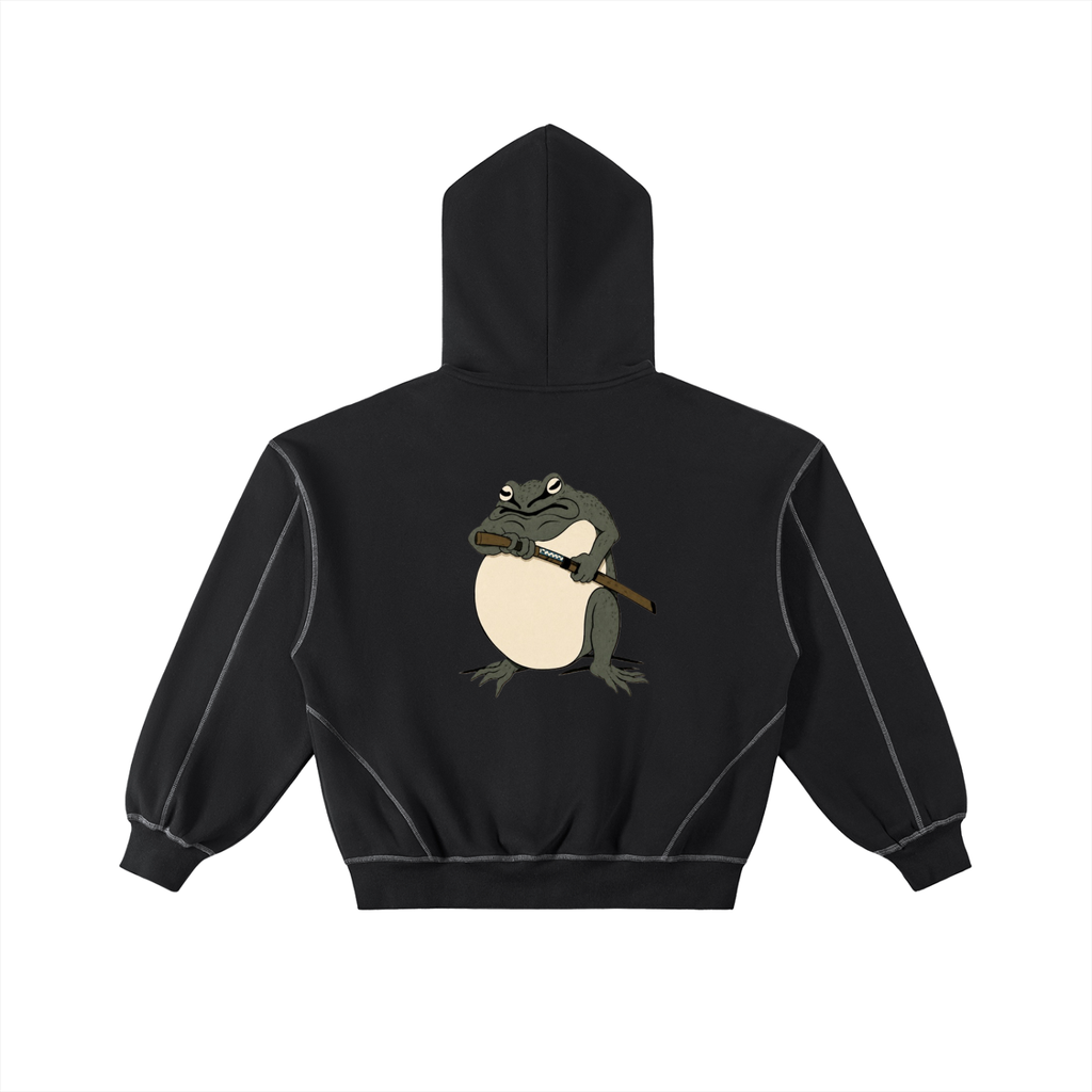 Contrast-Stitched Boxy Fleece Zip Hoodie