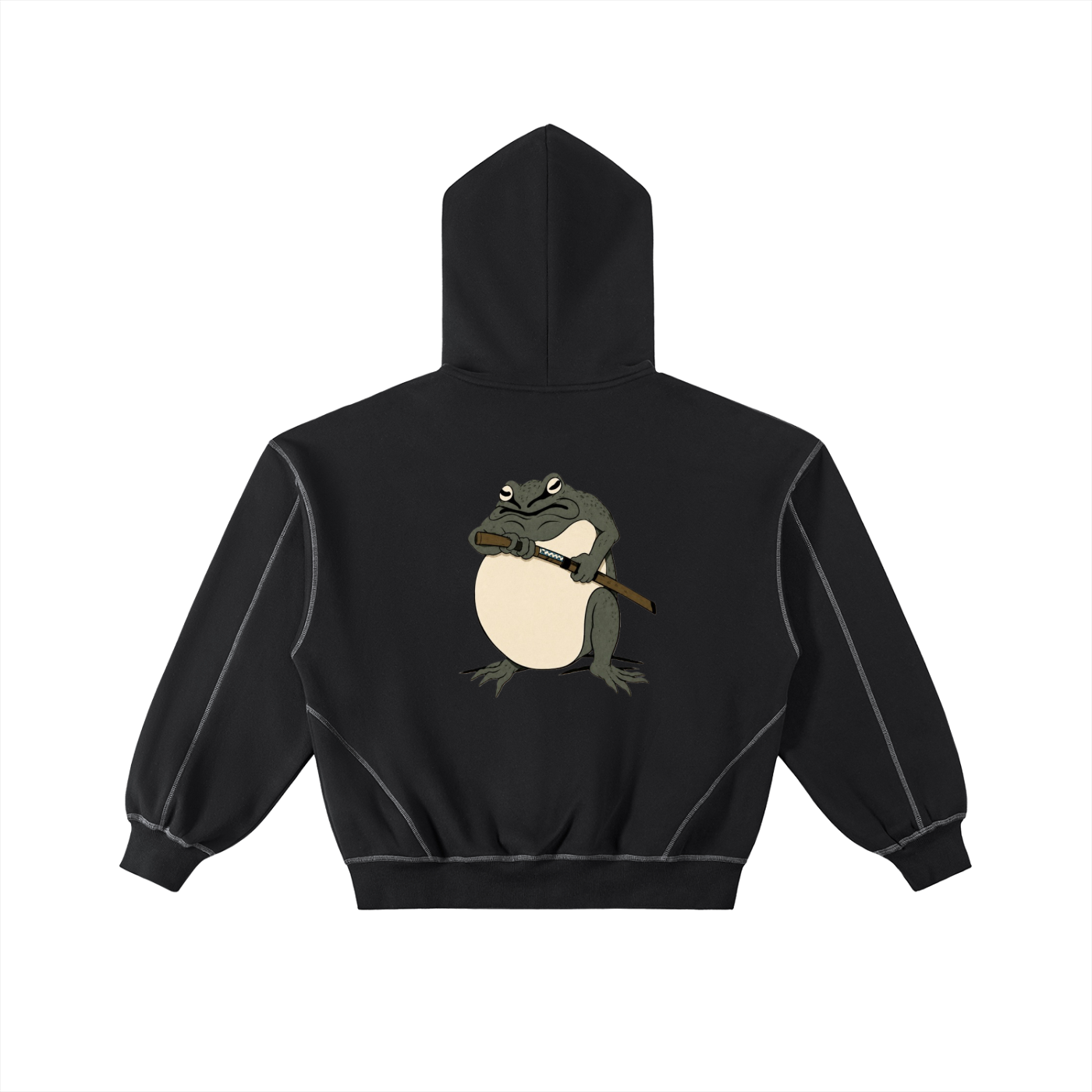 Contrast-Stitched Boxy Fleece Zip Hoodie