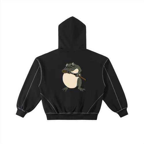 Contrast-Stitched Boxy Fleece Zip Hoodie