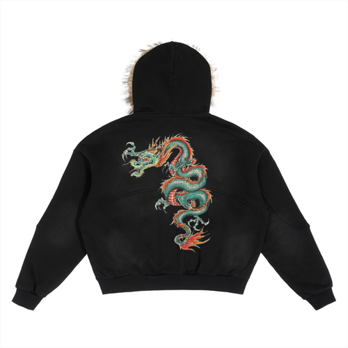 Sun Fade Boxy Detachable Fur Hoodie